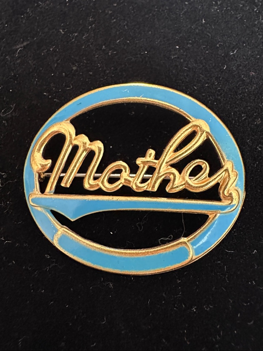 Vintage 'Mother' Enamel Pin in Blue and Gold